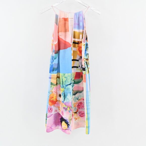 CLOVER CANYON Dress Size S Fluorescent Rose Print Mini Sleeveless Tie Waist - Picture 5 of 12